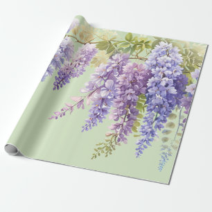 Purple watercolor floral wisteria lilac botanical wrapping paper