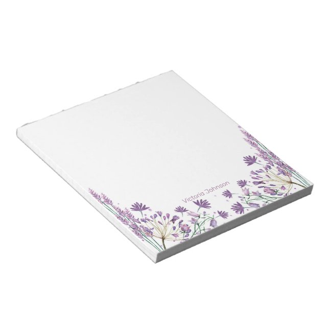 Purple Watercolor Flower Border Notepad (Angled)