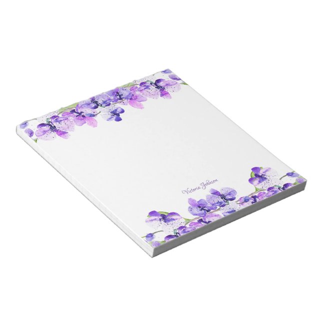 Purple Watercolor Flower Border Notepad (Angled)