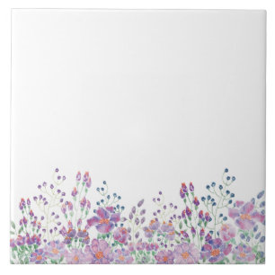 purple watercolor flower bottom border ceramic tile