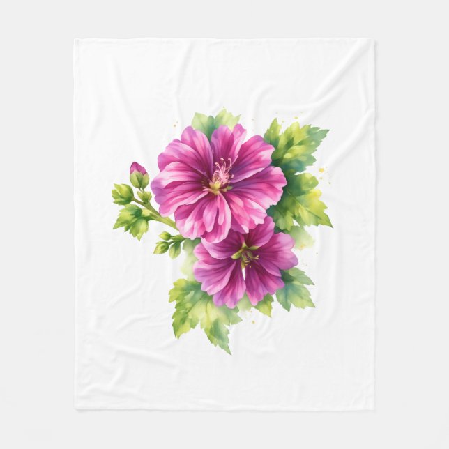 Purple Watercolor Flower Illustration  Fleece Blanket (Front)