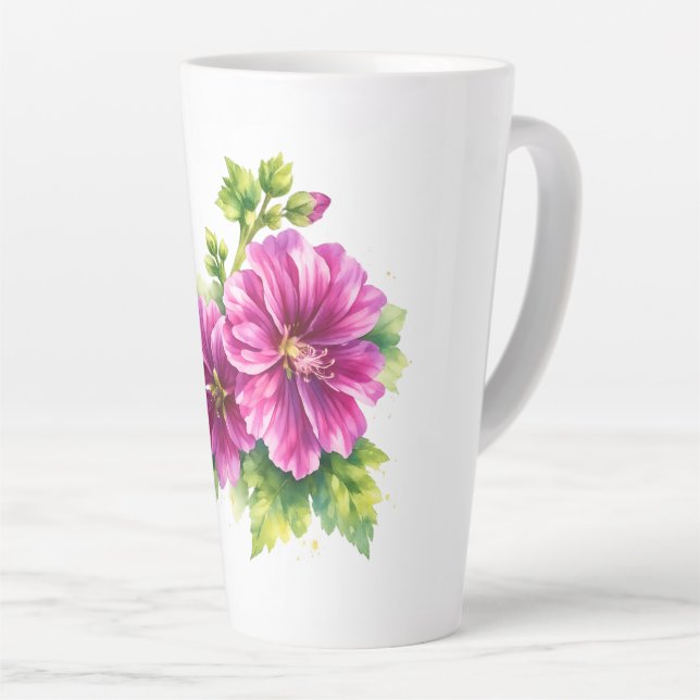 Purple Watercolor Flower Illustration  Latte Mug (Right Angle)