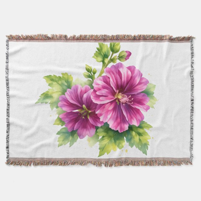 Purple Watercolor Flower Illustration  Throw Blanket (Front)