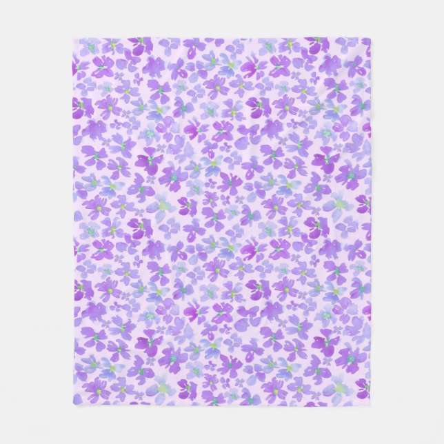 Purple watercolor flower lilac design fleece blanket (Front)