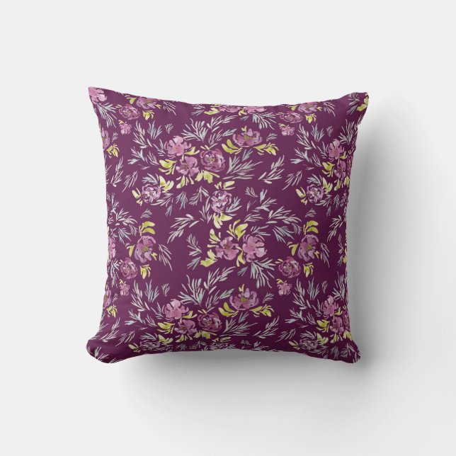 Purple watercolor flower pattern  cushion (Front)