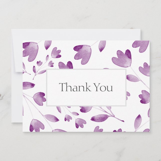 Purple Watercolor Flower Stems  Thank You Card (Front)