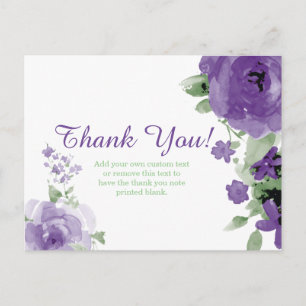 Purple, Watercolor, Flower Thank You Cards