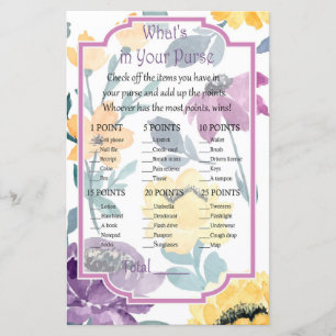 Purple watercolor flower What's in your purse game