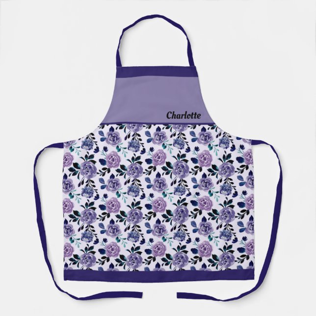 Purple Watercolor Flowers Apron (Front)