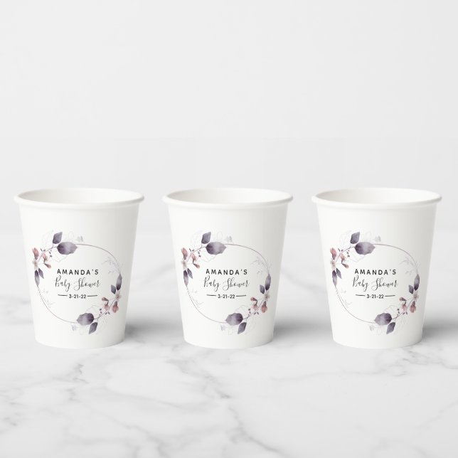 Purple Watercolor Flowers Baby Shower Paper Cups (Multi)