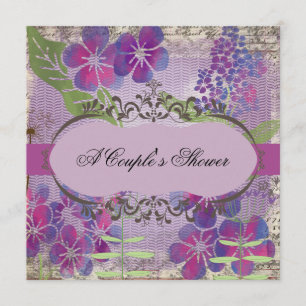 Purple Watercolor Flowers Couple's Shower Invite