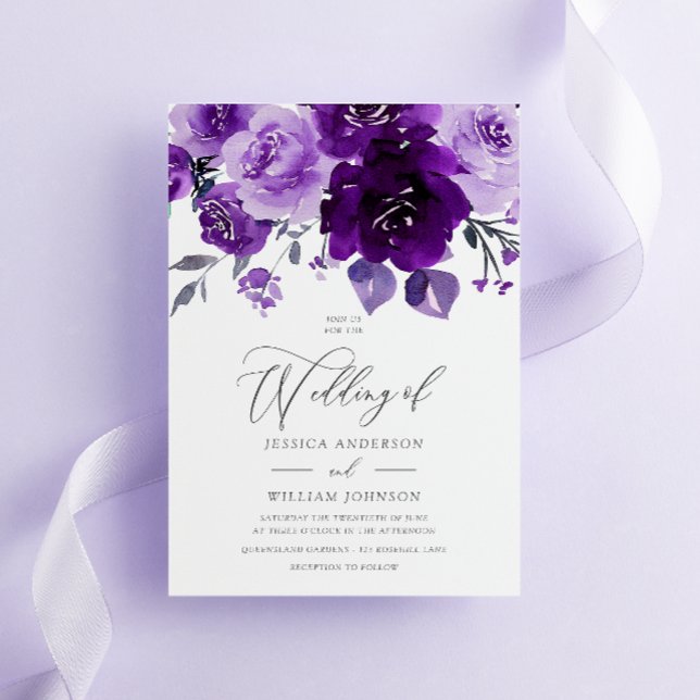 Purple Watercolor Flowers Elegant Wedding Invitation (Creator Uploaded)