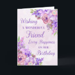 Purple Watercolor Flowers Friend Birthday Card<br><div class="desc">Birthday card for friend with purple watercolor flowers and thoughtful verse.</div>