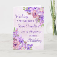 Purple Watercolor Flowers Granddaughter Birthday