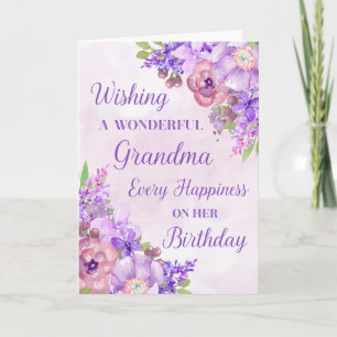 Purple Watercolor Flowers Grandma Birthday Card