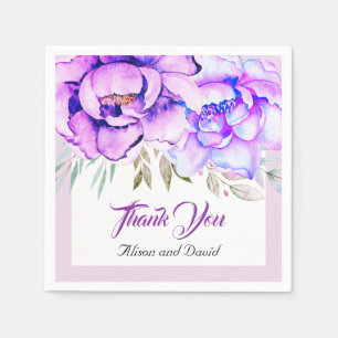 Purple watercolor flowers lilac floral wedding napkin