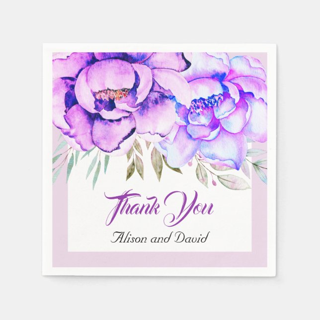 Purple watercolor flowers lilac floral wedding napkin (Front)