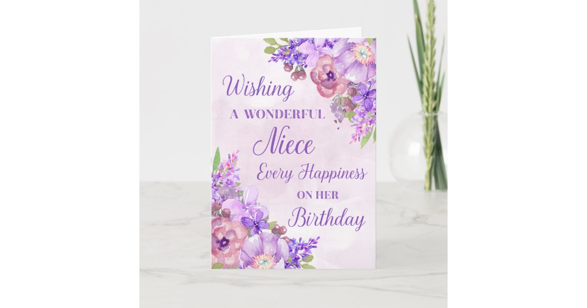 purple watercolor flowers niece birthday card zazzlecomau