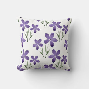 Purple Watercolor Flowers Pattern Cushion