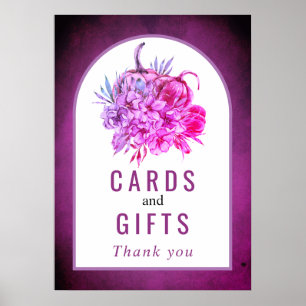 Purple watercolor flowers pumpkins cards and gifts poster