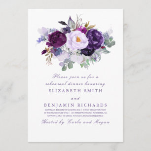 Purple Watercolor Flowers Rehearsal Dinner Invitation