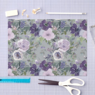 Purple Watercolor Flowers Tissue Paper