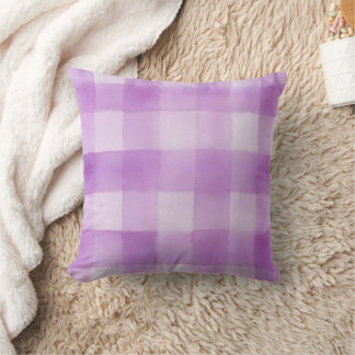 Purple Watercolor Gingham Plaid Throw Pillow