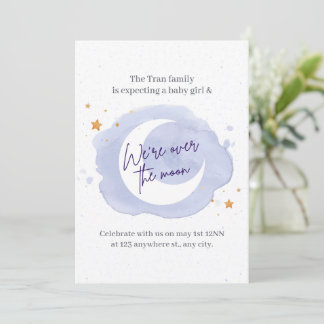 Purple Watercolor girl Baby Shower Invitation 