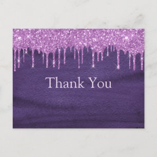 Purple Watercolor Glitter Typography Thank You Postcard