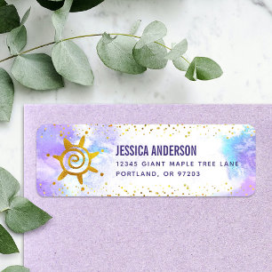 Purple Watercolor Gold Girly Glam Birthday Address Return Address Label