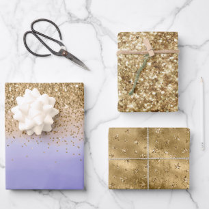 Purple Watercolor Gold Glam Glitter Wrapping Paper Sheet