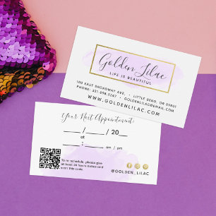 Purple Watercolor & Gold Nail Salon Appointment Business Card
