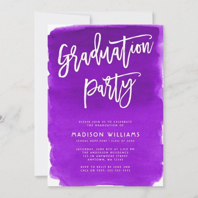 Purple Watercolor Graduation Party Invitation (Front)