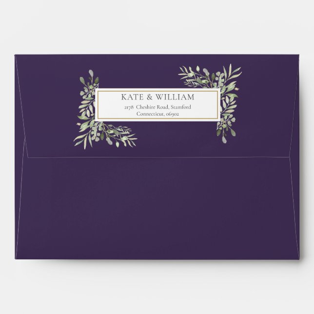 Purple Watercolor Greenery Wedding Envelope (Back (Top Flap))
