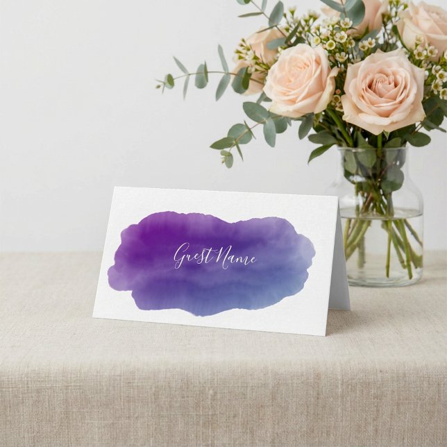 Purple watercolor guest name place card (Soft purple watercolor guest name place card.)
