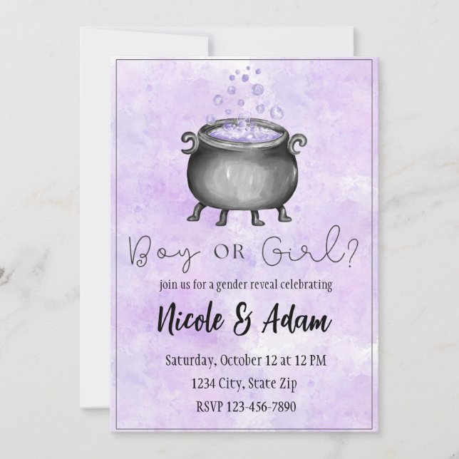 Purple Watercolor Halloween Gender Reveal Invitation (Front)