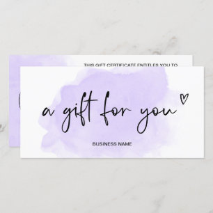 Purple watercolor heart logo gift certificate