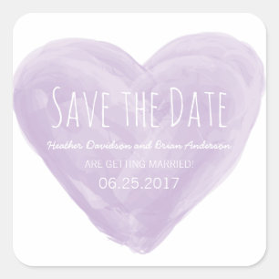 Purple Watercolor Heart Save the Date Stickers