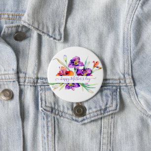 Purple watercolor Iris personalised  7.5 Cm Round Badge