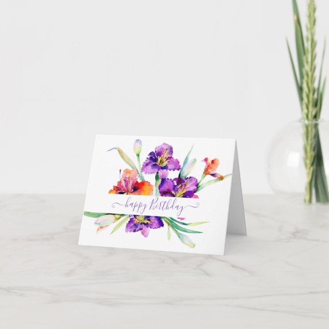 Purple watercolor Iris personalised  Card (Front)