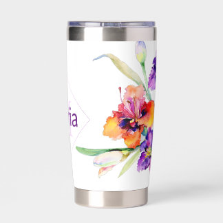 Purple watercolor Iris personalised Coffee Mug Insulated Tumbler