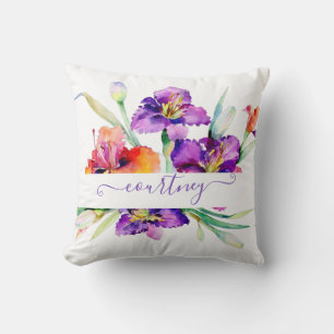 Purple watercolor Iris personalised Cushion