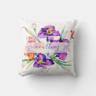 Purple watercolor Iris personalised Cushion