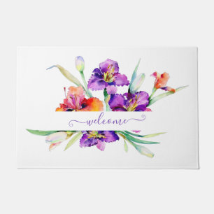 Purple watercolor Iris personalised Doormat
