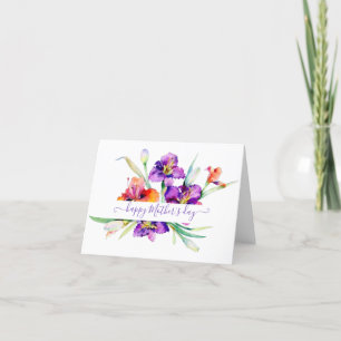 Purple watercolor Iris personalised  Holiday Card