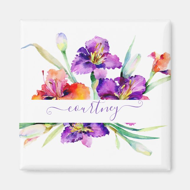 Purple watercolor Iris personalised  Magnet (Front)