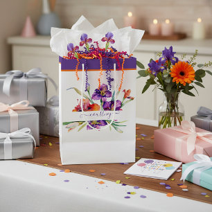 Purple watercolor Iris personalised Medium Gift Bag