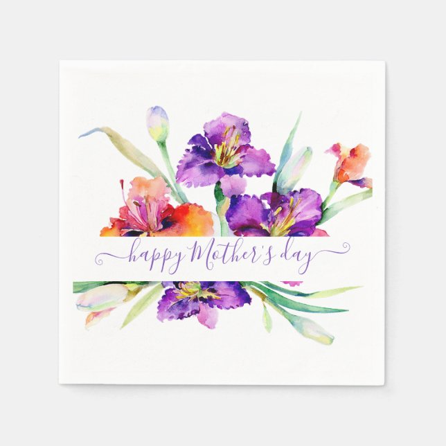 Purple watercolor Iris personalised  Napkin (Front)