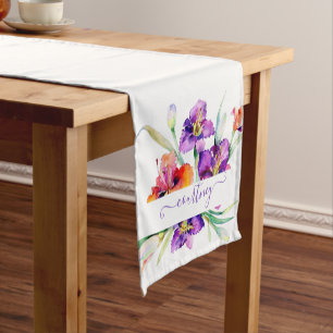 Purple watercolor Iris personalised Short Table Runner