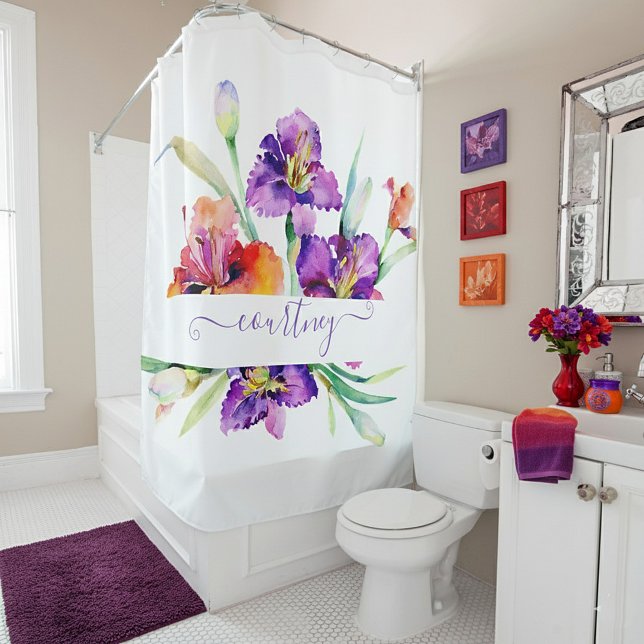 Purple watercolor Iris personalised Shower Curtain (Creator Uploaded)